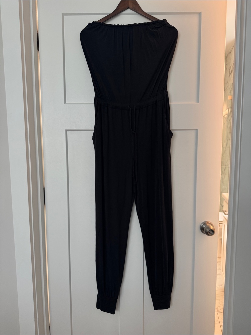 Women's Black Strapless Jumpsuit with Drawstring Waist